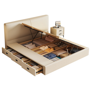 实木抽屉储物床侧开气压高箱床齐边小户型可任意定制排骨架收纳床