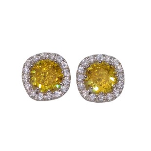 《克拉恋人》精致中古黄色方糖复古轻奢气质满钻锆石耳钉耳饰耳夹