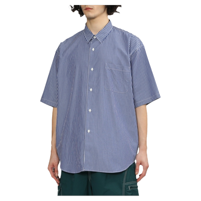 BEAMS竖条纹短袖衬衫清爽少年感