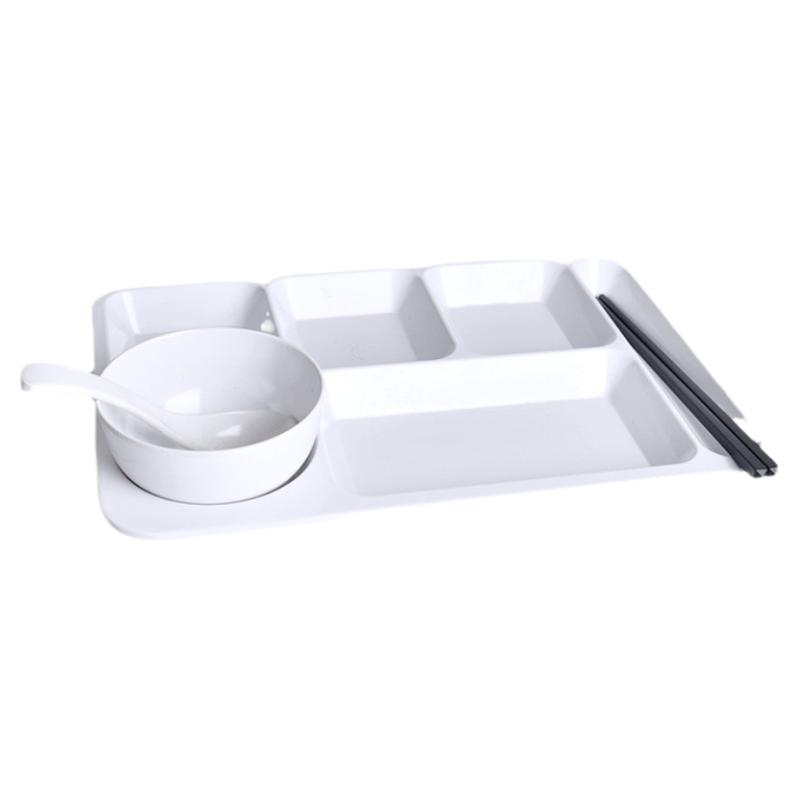 潮玉密胺餐具商用食堂饭菜分格餐盘仿瓷白色六格快餐盘塑料分隔盘