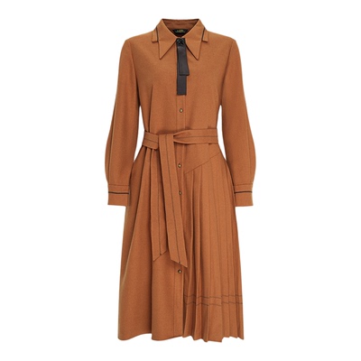 莱芙艾迪儿设计感优雅秋冬多巴胺色系褶皱收腰显瘦中长袖连衣裙女