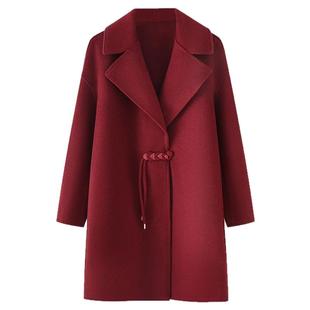 双面呢羊绒大衣中长款纯色毛呢外套2025春秋新款大码女装中式上衣