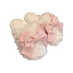 细细条 网红仙女风ins棉拖鞋女秋冬可爱少女心居家用防滑毛毛拖鞋