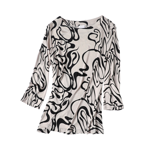 印花针织真丝上衣七分袖春夏桑蚕丝中袖修身显瘦t恤打底衫女装