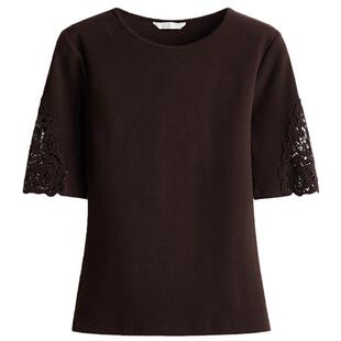 HM女装T恤2026夏季新款时尚罗纹蕾丝拼接上衣老钱风t恤1336961