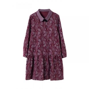 宝诗黎翻领印花长袖连衣裙2026春季新款气质优雅宽松时尚A字裙