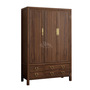新中式衣柜三门全实木家用卧室现代禅意老榆木储物柜衣橱家具定制