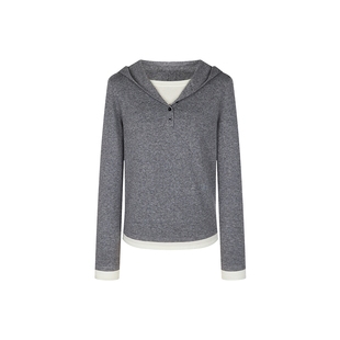 none 假两件连帽针织衫女2025冬季新款休闲学院风百搭毛衣上衣