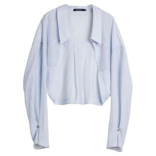 ELLE莱赛尔天丝长袖白衬衫女2025夏季新款开衫设计感新款罩衫上衣