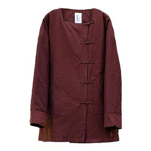 知笔墨布衣汉麻安克拉红国风棉衣女 2024秋盘扣长袖宽松中式外套
