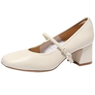 森达超软羊皮不累脚玛丽珍女鞋春秋新款商场同款粗跟浅口高跟单鞋