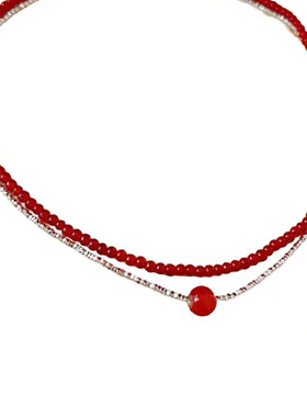 SHOWDIGU红色串珠锁骨链