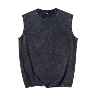240G纯棉欧美高街hiphop水洗做旧休闲背心oversize无袖坎肩T恤男