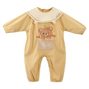 儿童防脏罩衣外穿一体式婴儿连体反穿衣爬爬服户外爬行宝宝哈衣