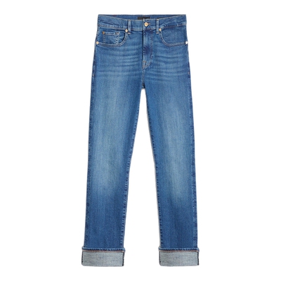 7 For All Mankind 26新款显瘦自然腰深蓝直筒九分烟管牛仔裤女款
