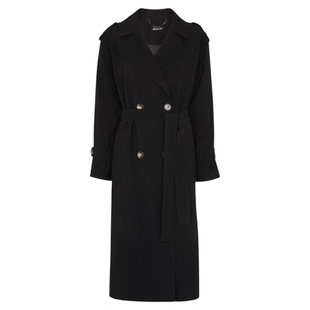 WHISTLES黑色双排扣风衣大衣中长系带纯色简约气质英伦百搭显瘦