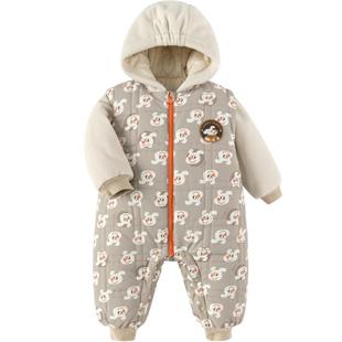 巴拉巴拉宝宝外出连体衣男童哈衣爬服抱衣冬装撞色连帽保暖可爱萌