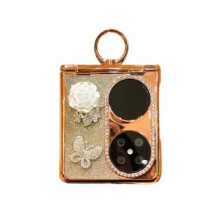 华为pocket2手机壳新款折叠全包P50pocketS镀金镶钻保护壳铰链轻奢宝盒外壳女指环扣高级感手机套闪粉保护套