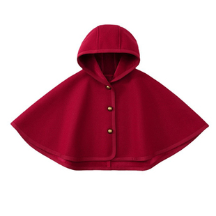 新年斗篷儿童中国风披肩春秋冬加厚女童酒红色连帽外套毛呢子宝宝