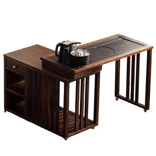 整装旋转茶桌小茶车柜胡桃木实木移动泡茶台阳台家用桌椅组合茶几