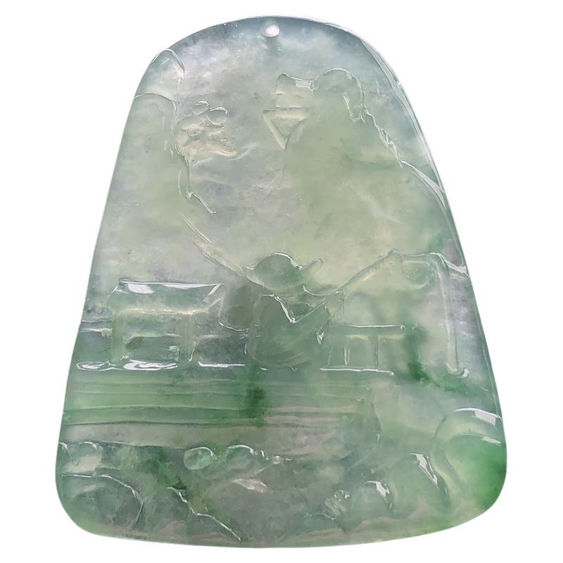 缅甸天然翡翠A货冰种山水牌吊坠