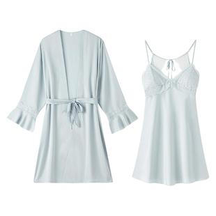 冰丝睡裙女夏季性感纯欲风带胸垫浴袍春秋款吊带睡衣丝绸睡袍冬季