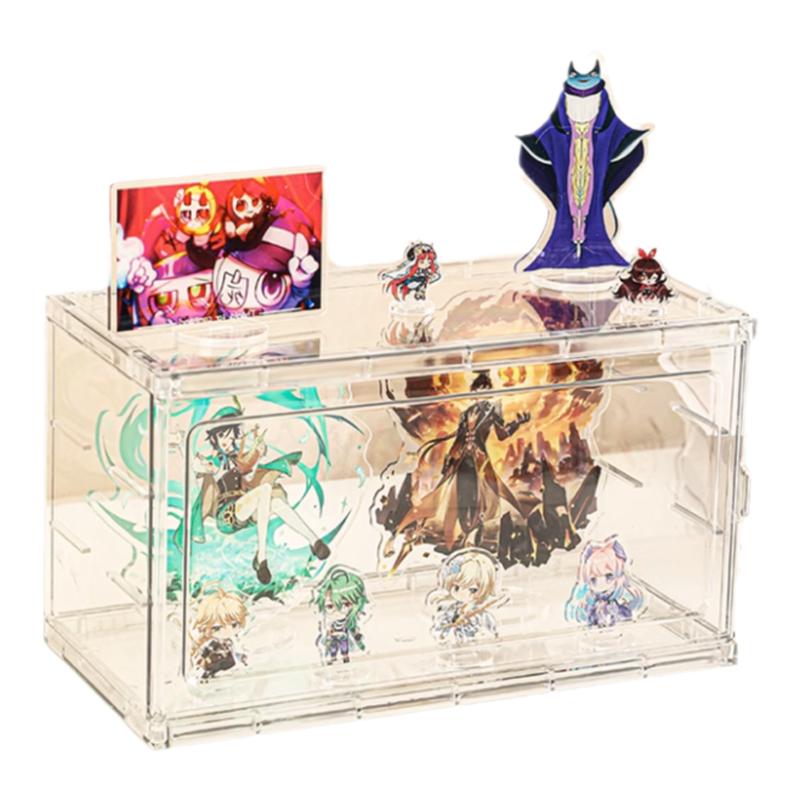立牌展示架防尘亚克力展示盒周边吧唧谷子收纳盒人形收纳保护盒