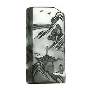 玉说和田玉青花墨玉手把件男款牌子水墨意境印章玉石把玩件附证书