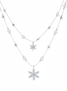 【新品】雪花与冬天绝配小众原创雪花双层破碎珍珠项链