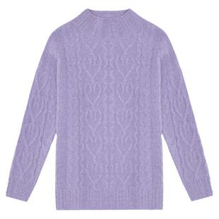 有颜有品~浅夹花紫！纯山羊绒衫女圆领半高领套头毛衣绞花宽松版