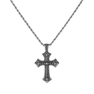 Vintage古着 曜黑十字架项链男女复古嘻哈锁骨链个性钛钢毛衣链