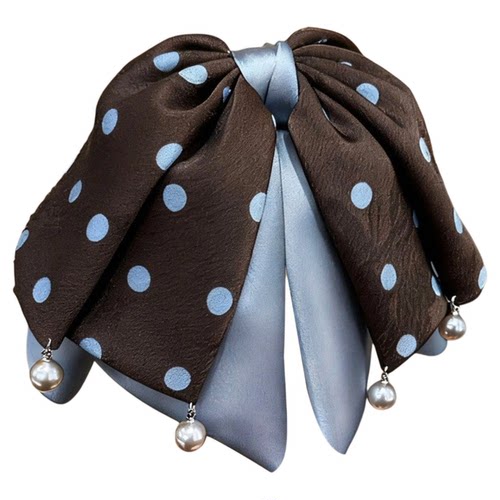 《迷迭热可可》法式缎面波点蝴蝶结马尾夹半扎发高级感鲨鱼夹盘发