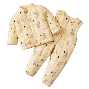 纯棉花手工棉袄背带裤套装秋冬季加厚保暖男女宝宝儿童居家棉衣服