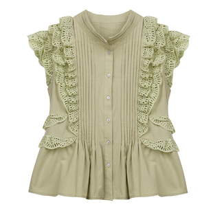 COOLLINE林子熙 英国梨 少女感重工小飞袖衬衫显白百搭上衣女夏