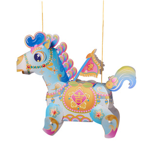 新马年跑马灯儿童手工diy材料包发光卡通马造型灯笼亲子互动活动