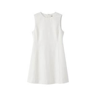 440ME女装 桑蚕丝混纺收腰修身A字简约无袖白色连衣裙FCSS1076W