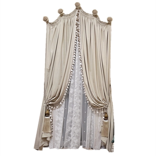 复古穹顶式窗帘奶油风客厅纯色米白丝绒布帘卧室美式法式浪漫洛可