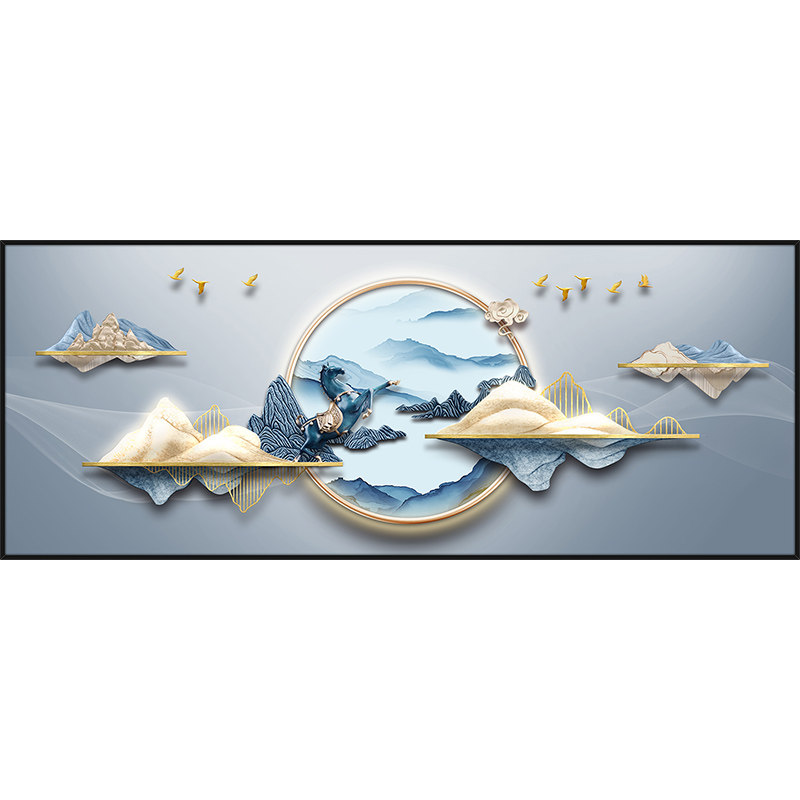 客厅装饰画沙发背景墙酒店宾馆民宿挂画壁画壁纸自粘画中式山水画