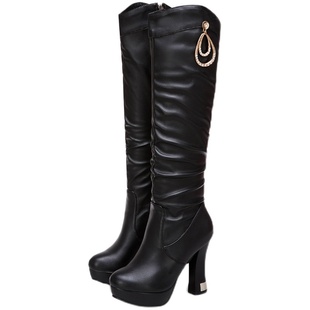 侧拉链女士高筒靴高跟女长靴2025秋冬季新款女靴子及膝靴粗跟女鞋