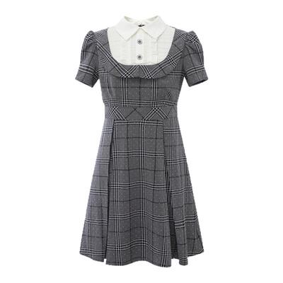 EYEDOLL夏季新款学院风减龄时尚衬衫领短款连衣裙