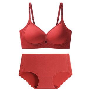 本命年大红色内衣女小胸聚拢新娘结婚鸿运防下垂无痕运动文胸套装
