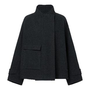 【艺术家灵感】Marisfrolg玛丝菲尔冬季炭灰色立领羊毛大衣外套