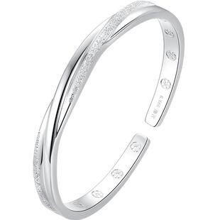 Winy9999纯银手镯缠绵岁月女款实心开口可调节首饰生日礼物送女友