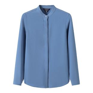 YSJX重磅垂感哑光缎|蓝色小立领衬衫女新款法式上衣气质长袖衬衣