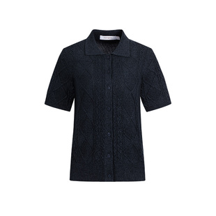 Navigare意大利小帆船2026春季简约针织短袖开衫女翻领领合身上衣