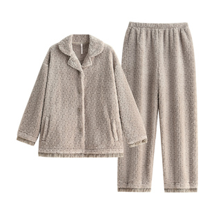 悦内睡衣女冬季秋冬款法兰绒加绒加厚珊瑚绒家居服保暖流苏高级感