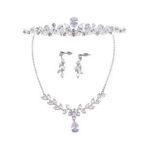 韩式简约精致锆石新娘皇冠头饰项链三件套装宴会礼服饰品婚纱配饰