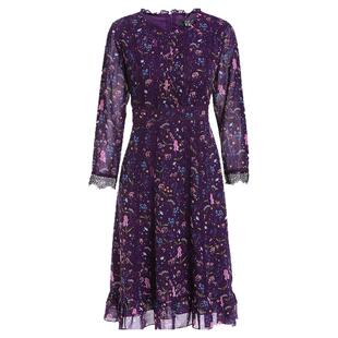 简爱诺女装春秋新品圆领小碎花复古长袖收腰显瘦连衣裙J860012LQ