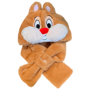 迪士尼正版奇奇蒂蒂毛绒帽子围巾一体冬季保暖防寒可爱加厚雷锋帽