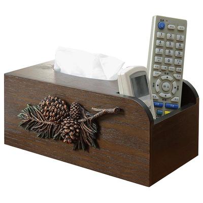 松果木质客厅遥控器二合一纸巾盒